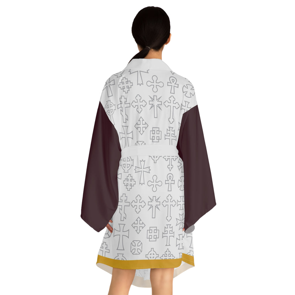 Celtic Cross Pattern Long Sleeve Kimono Robe