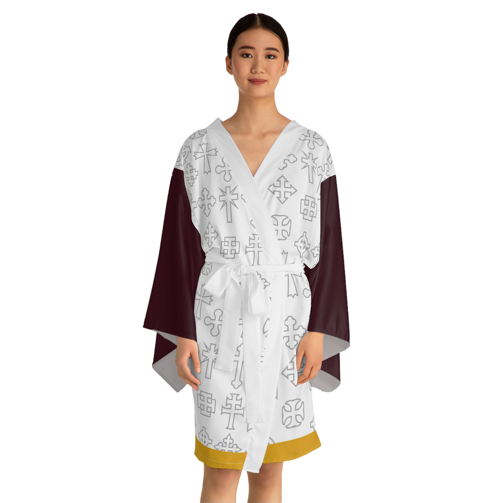 Celtic Cross Pattern Long Sleeve Kimono Robe